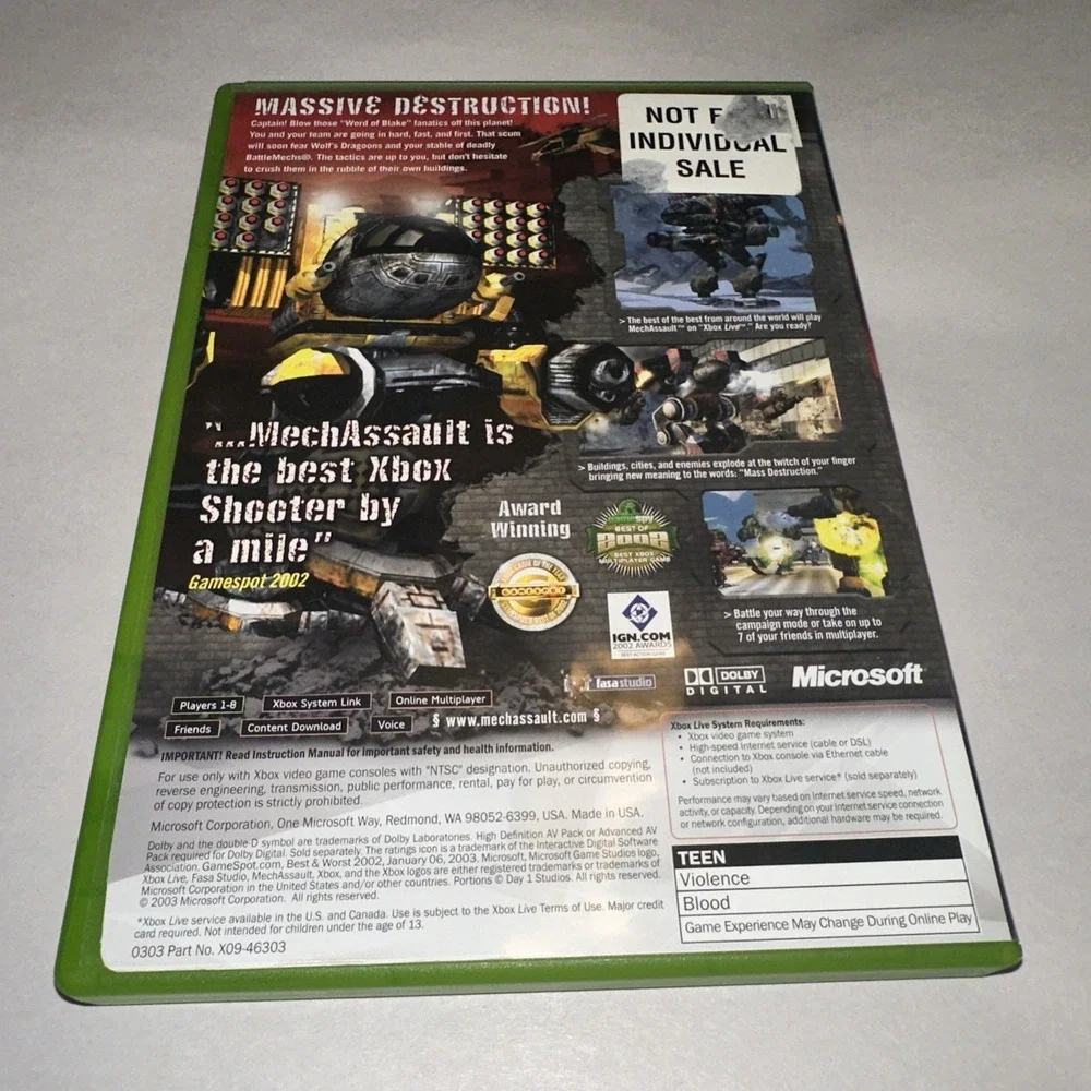 MechAssault (Microsoft Xbox, 2003) CIB Complete w/ Manual Great Condition